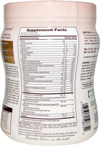 補充劑，蛋白質 - Natures Bounty, Optimal Solutions, Complete Protein & Vitamin Shake Mix, Vanilla Bean, 16 oz (453 g)