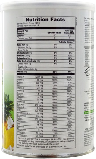 補充劑，蛋白質 - Natures Plus, Spiru-Tein, High Protein Energy Meal, Pia Colada, 1.2 lbs (525g)