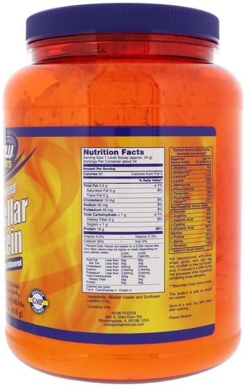 補充劑，蛋白質 - Now Foods, Sports, Micellar Casein, Instantized, Natural Unflavored, 1.8 lbs (816 g)