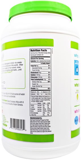 補充劑，蛋白質或蛋白粉 - Orgain, Organic Protein Plant Based Powder, Creamy Chocolate Fudge, 2.03 lbs (920 g)