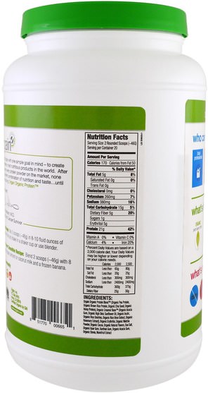 補充劑，蛋白質或蛋白粉 - Orgain, Organic Protein Plant Based Powder, Iced Matcha Latte, 2.03 lbs (920 g)