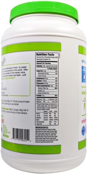 補充劑，蛋白質或蛋白粉 - Orgain, Organic Protein Plant Based Powder, Sweet Vanilla Bean, 2.03 lbs (920 g)