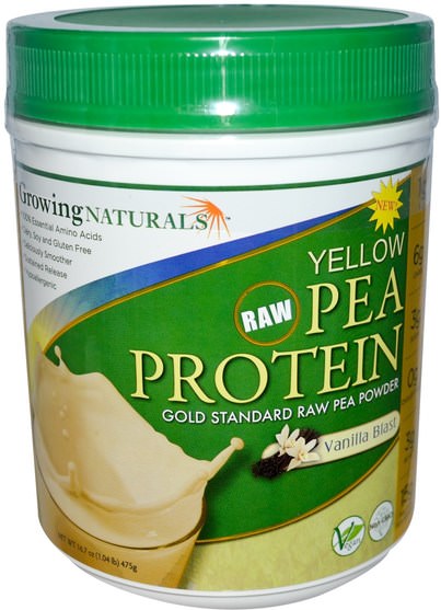 補充劑，蛋白質，豌豆蛋白質 - Growing Naturals, Yellow Pea Protein, Vanilla Blast, 16.7 oz (475 g)