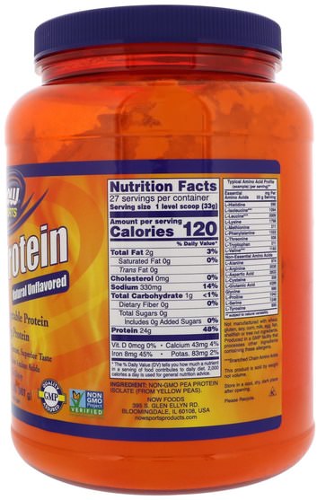 補充劑，蛋白質，豌豆蛋白質 - Now Foods, Sports, Pea Protein, Natural Unflavored, 2 lbs (907 g)