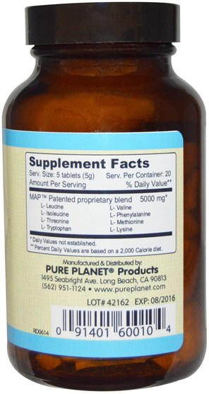補充劑，蛋白質 - Pure Planet, Master Amino Acid Pattern, 1000 mg, 100 Tablets