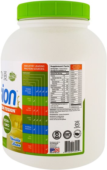 補充劑，蛋白質 - Raw Fusion, Raw Plant-Based Protein Fusion, Vanilla Bean, 65.3 oz (1854 g)