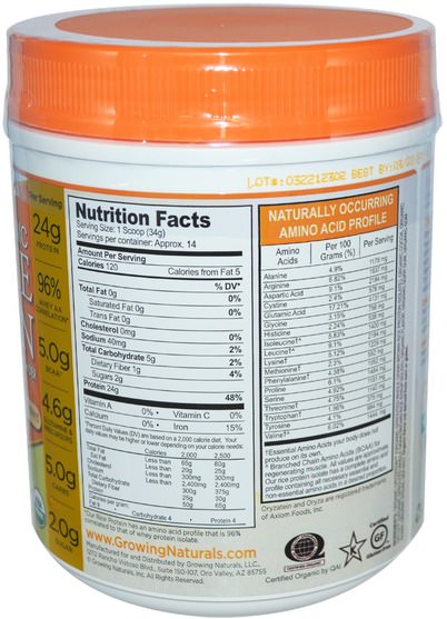 補充劑，蛋白質，大米蛋白粉 - Growing Naturals, Organic Raw Rice Protein, Chocolate Power, 16.8 oz (476 g)