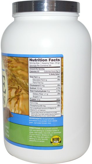 補充劑，蛋白質，大米蛋白粉 - NutriBiotic, Raw, Rice Protein, Plain, 3 lbs (1.36 kg)
