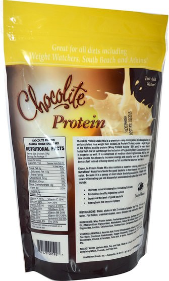 補充劑，蛋白質奶昔 - HealthSmart Foods, Chocolite Protein, Banana Cream, 14.7 oz (418 g)
