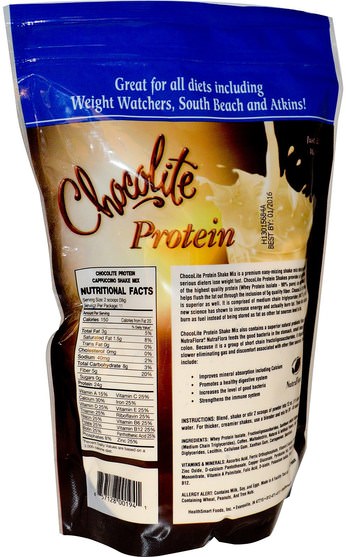 補充劑，蛋白質奶昔 - HealthSmart Foods, Chocolite Protein, Cappuccino, 14.7 oz (418 g)