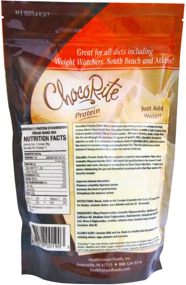 補充劑，蛋白質奶昔 - HealthSmart Foods, ChocoRite Protein, Strawberry Cream, 14.7 oz (418 g)