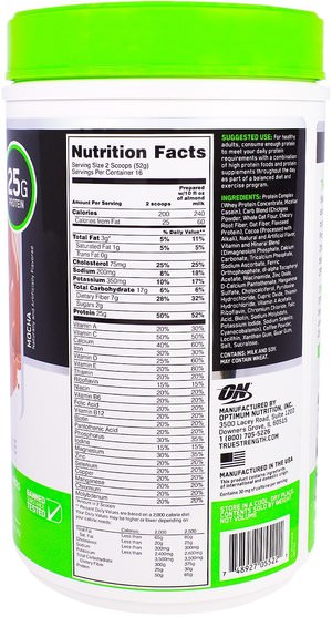 補充劑，蛋白質奶昔，運動 - Optimum Nutrition, Opti-Fit Lean Protein Shake, Mocha, 1.83 lb (832 g)