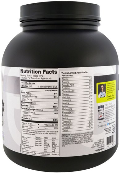 補充劑，蛋白質，運動蛋白質，運動，運動 - Vega, Clean Protein, Chocolate Flavor, 58.5 oz (1.66 g)