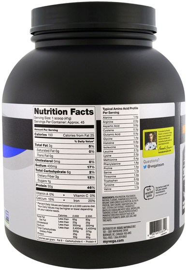 補充劑，蛋白質，運動蛋白質，運動 - Vega, Sport Protein, Vanilla Flavor, 4 lb 1.1 oz (1.85 kg)