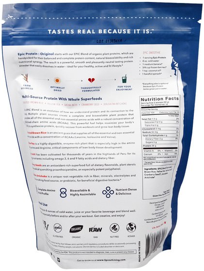 補充劑，蛋白質 - Sprout Living, Epic Plant-Based Protein Powder, Original, 1 lb (454 g)