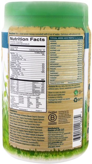 補品，蛋白質，超級食品，綠色蔬菜 - Garden of Life, Raw Protein & Greens, Organic Plant Formula, Lightly Sweet, 23.0 oz (651 g)