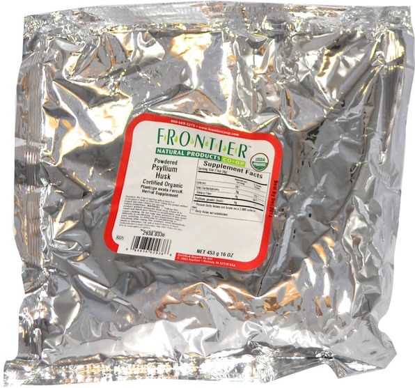 補充劑，洋車前子殼，洋車前子殼粉末 - Frontier Natural Products, Organic Powdered Psyllium Husk, 16 oz (453 g)