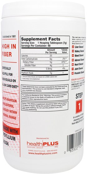 補充劑，車前子殼，洋車前子殼粉，健康，結腸健康 - Health Plus The Original Colon Cleanse, Step 1, 12 oz (340 g)