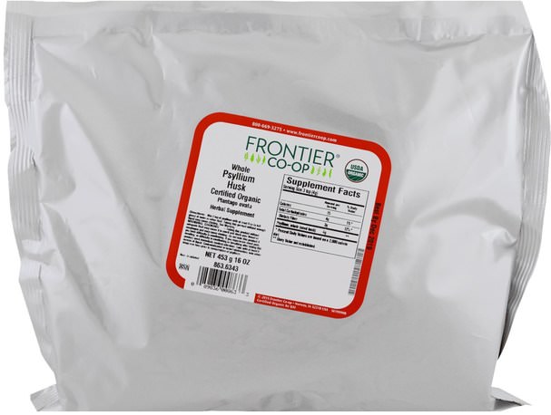 補品，洋車前子殼，車前子殼整個 - Frontier Natural Products, Organic Whole Psyllium Husk, 16 oz (453 g)