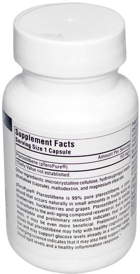 補充劑，紫檀芪 - Source Naturals, Pterostilbene, 50 mg, 60 Capsules
