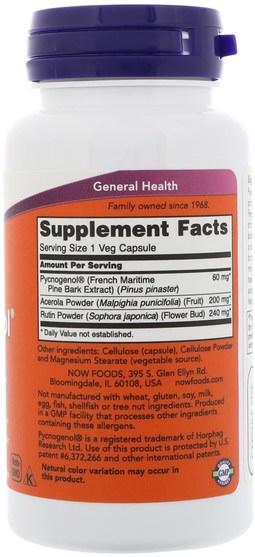補充劑，碧蘿芷，抗氧化劑，蘆丁 - Now Foods, Pycnogenol, 60 mg, 50 Veg Capsules