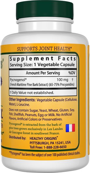 補充劑，碧蘿芷 - Healthy Origins, Pycnogenol, 100 mg, 120 Veggie Caps