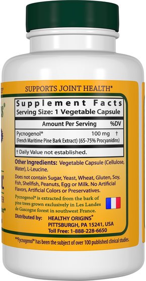 補充劑，碧蘿芷 - Healthy Origins, Pycnogenol, 100 mg, 60 Veggie Caps