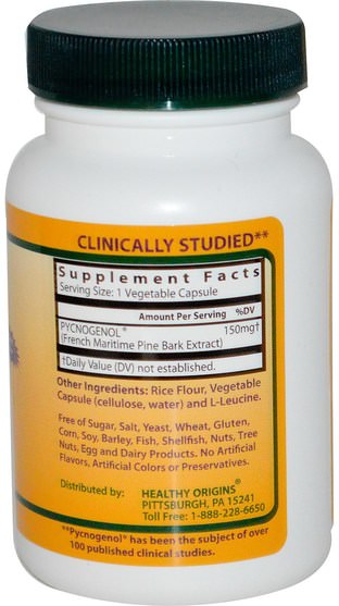補充劑，碧蘿芷 - Healthy Origins, Pycnogenol, 150 mg, 60 Veggie Caps