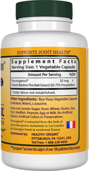 補充劑，碧蘿芷 - Healthy Origins, Pycnogenol, 30 mg, 180 Veggie Caps