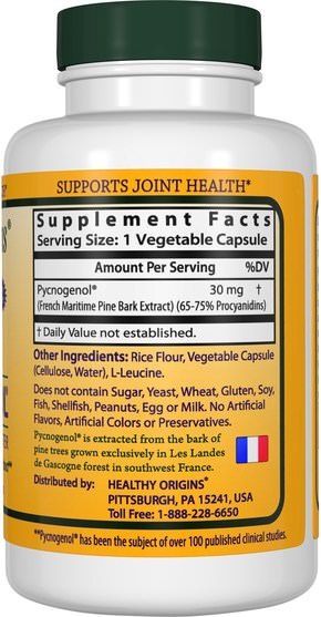 補充劑，碧蘿芷 - Healthy Origins, Pycnogenol, 30 mg, 60 Veggie Caps