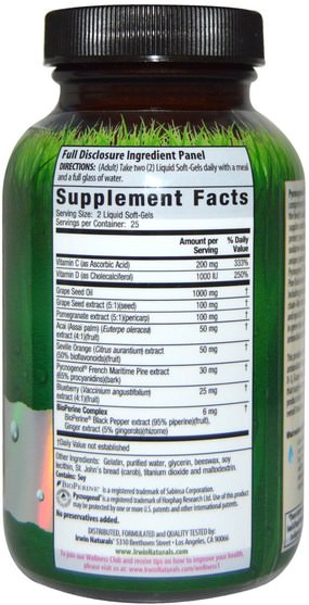 補充劑，碧蘿芷 - Irwin Naturals, Pycnogenol-Plus, 50 Liquid Soft-Gels