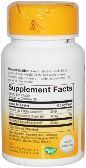 補充劑，碧蘿芷 - Natures Way, Pycnogenol, Pine Bark Extract, 50 mg, 30 Tablets
