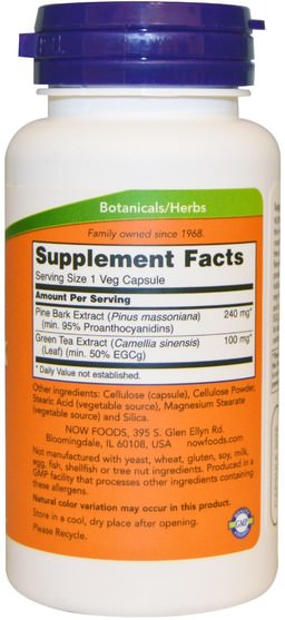 補充劑，碧蘿芷 - Now Foods, Pine Bark Extract, 240 mg, 90 Veg Capsules