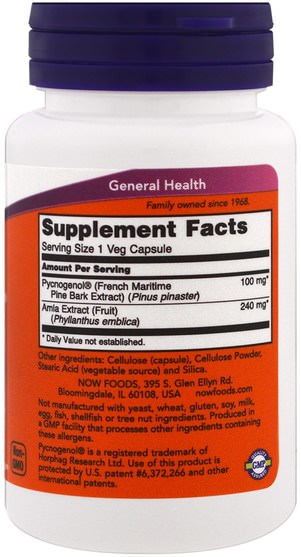 補充劑，碧蘿芷 - Now Foods, Pycnogenol, 100 mg, 60 Veg Capsules