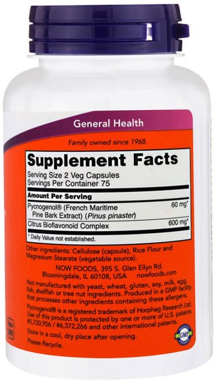 補充劑，碧蘿芷 - Now Foods, Pycnogenol, 30 mg, 150 Veg Capsules