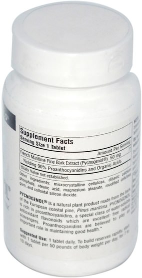 補充劑，碧蘿芷 - Source Naturals, Pycnogenol, 50 mg, 120 Tablets