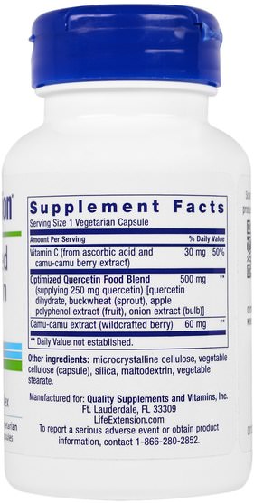 補充劑，槲皮素，健康，感冒和病毒，免疫系統 - Life Extension, Optimized Quercetin, 250 mg, 60 Veggie Caps