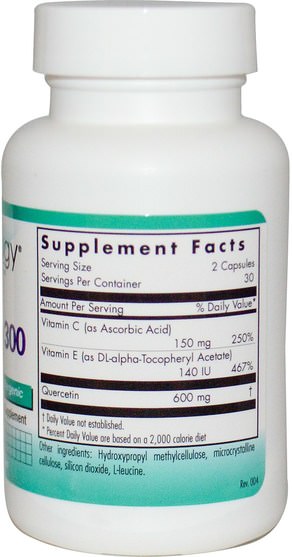 補充劑，槲皮素 - Nutricology, Quercetin 300, 60 Veggie Caps