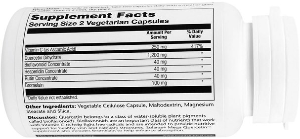 補充劑，槲皮素 - Solaray, Mega Quercetin, 1200 mg, 60 Veggie Caps