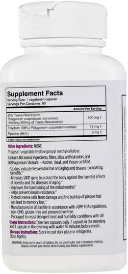 補充劑，白藜蘆醇 - Biotivia, Bioforte, Trans-Resveratrol, 500 mg, 60 Capsules