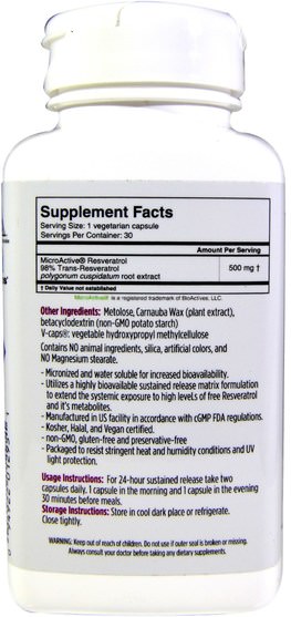 補充劑，白藜蘆醇 - Biotivia, TransmaxTR, Trans-Resveratrol, 500 mg, 60 Capsules