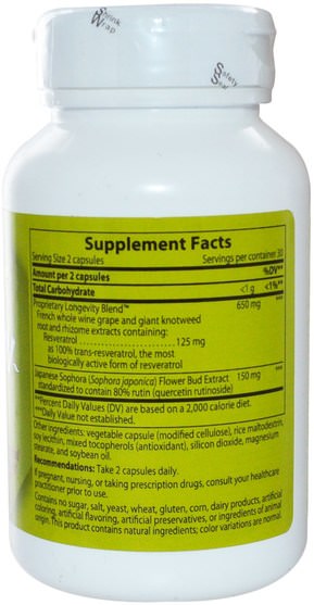 補充劑，白藜蘆醇 - Enzymatic Therapy, Resveratrol~Forte, 125 mg, 60 Veggie Caps