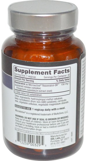 補充劑，白藜蘆醇 - Quality of Life Labs, Resveratrol-SR, 150 mg, 30 Vegicaps