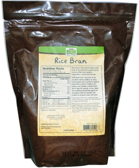 補品，米糠 - Now Foods, Stabilized Rice Bran, 20 oz (567 g)