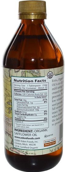 補充劑，紅花油 - Eden Foods, Organic Safflower Oil, Unrefined, 16 fl oz (473 ml)