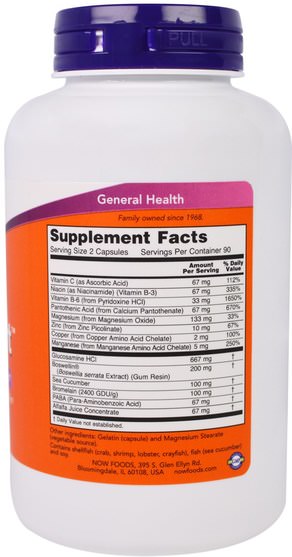 補品，海參，氨基葡萄糖軟骨素 - Now Foods, Joint Support, 180 Capsules