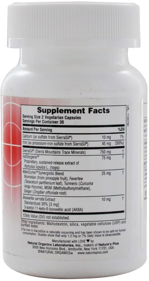 補充劑，sierra sil - Natures Plus, Ultra Inflam Actin, 60 Veggie Caps