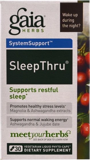補充，睡覺 - Gaia Herbs, SleepThru, 30 Vegetarian Liquid Phyto-Caps