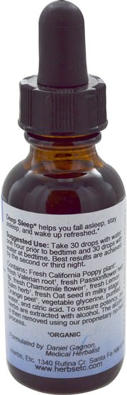 補品，睡眠，健康 - Herbs Etc., Deep Sleep, Alcohol Free, 1 fl oz (29.5 ml)