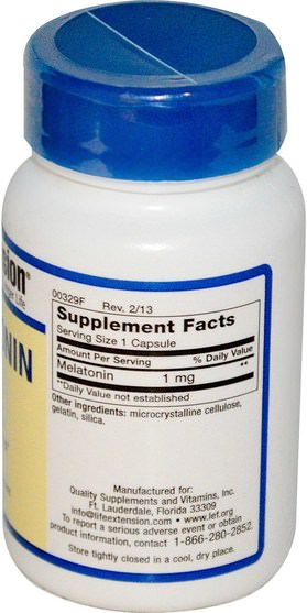 補充劑，睡眠，褪黑激素 - Life Extension, Melatonin, 1 mg, 60 Capsules